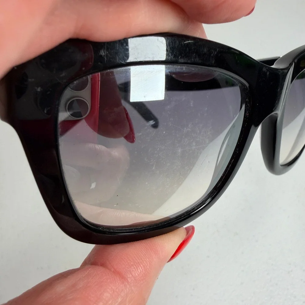 Tory Burch Sunglasses Square Black TY 7075 Silver Logo Grey Gradient Lens